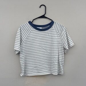 Pink Rose Blue and White Striped T-Shirt